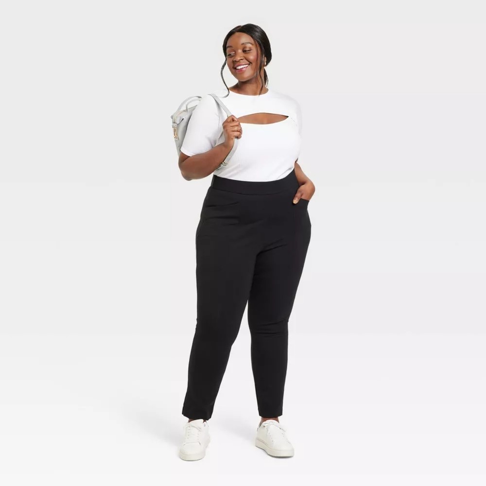 Women's High-Waisted Skinny Ponte Pants- Ava & Viv- Black- 2X